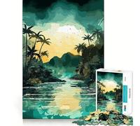 Rompecabezas de 1000 Piezas para Adultos Atardecer en un Lago Tropical, decoración práctica, Juguete para ejercitar la Mente, diversión Casual, (38x26cm)