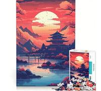 Rompecabezas de 1000 Piezas para Adultos: Atardecer en un Pueblo japonés Juguete Educativo, Divertido y con Humor, Que fomenta el Amor Entre Parejas 50x75cm
