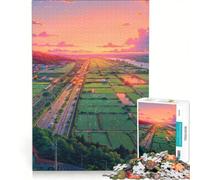 Rompecabezas de 1000 Piezas para Adultos Atardecer Estilo lofi sobre Campos de Cultivo Juego Imposible antiestrés cumpleaños y Navidad 50x75cm