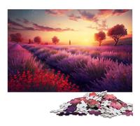 Rompecabezas de 1000 Piezas para Adultos Atardecer sobre un Campo de Lavanda Rompecabezas de Madera Juguete Educativo (tamaño 75 x 50 cm)