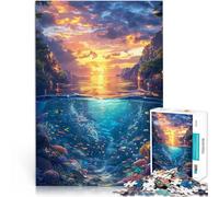 Rompecabezas de 1000 Piezas para Adultos Atardecer Submarino Surrealista Juego de Preguntas con póster a Juego y Hoja de Trivia 52x38cm