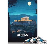 Rompecabezas de 1000 Piezas para Adultos: Atenas, Grecia, Noche, póster de Viaje. Ideal para Relajarse. Rompecabezas para el hogar. Un Regalo Original. 38 x 26 cm / 1000 Piezas