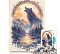 Rompecabezas de 1000 Piezas para Adultos Aullido del Lobo Armonía al Anochecer, Juego Imposible, Diversión en Casa, Ideal para Decorar el Escritorio 38x26cm