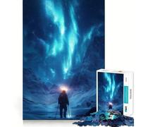 Rompecabezas de 1000 Piezas para Adultos Aurora Boreal,Excursionista de montaña,Arte de Corte Exacto,Juego para desarrollar la Mente,Entretenimiento,diversión,Regalo de cumpleaños (50x75cm)