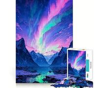 Rompecabezas de 1000 Piezas para Adultos Aurora Boreal,Montaña,Lago,Bordes Finos,Manualidades,Juego Divertido,Relajante,Regalo de Cumpleaños,Afición (38x26cm)
