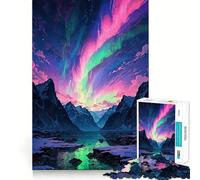 Rompecabezas de 1000 Piezas para Adultos Aurora Boreal sobre Lago de montaña Corte Premium Juego Actividad Mental Inteligente Paz Diversión Cumpleaños Arte Juego (50x75cm)
