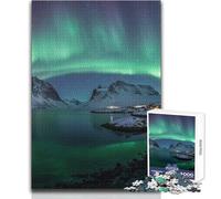 Rompecabezas de 1000 Piezas para Adultos, Aurora Boreal sobre Las Islas Lofoten, Noruega, Ideal para un Momento de Relax, Troquelado de precisión Fina, tamaño 38x52cm