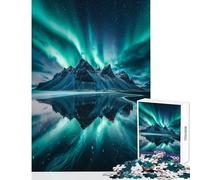 Rompecabezas de 1000 Piezas para Adultos: Aurora Boreal sobre montañas Juguetes de decoración para el hogar Gran Regalo Juego práctico con póster a Juego y Hoja de Trivia tamaño 38x26cm