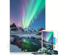 Rompecabezas de 1000 Piezas para Adultos Aurora Boreal sobre Paisaje nevado,Naturaleza,Bordes Finos,Manualidades,Juego Divertido y Relajante,Regalo de cumpleaños o para Aficionados (50x75cm)