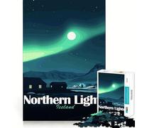 Rompecabezas de 1000 Piezas para Adultos Auroras boreales en Islandia Juego de Corte Premium para ejercitar la Mente Diversión sin Preocupaciones Decoración navideña (38x26cm)