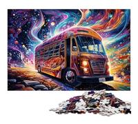 Rompecabezas de 1000 Piezas para Adultos, autobús artístico en Color, Rompecabezas de Madera, Juego de desafío Mental para Adolescentes y Familia, 50x75cm/19,68x29,52 Pulgadas