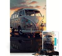 Rompecabezas de 1000 Piezas para Adultos Autobús en la Playa,Piezas de Corte Limpio,Juego de Habilidad Mental,Momento de Calma,Divertido,Escena navideña,Arte (38x26cm)
