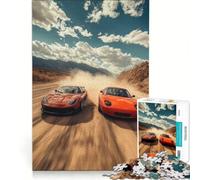 Rompecabezas de 1000 Piezas para Adultos Autos Deportivos Rojos Carrera en el Desierto Juego Imposible análisis y lógica fortalece el Amor Entre Parejas 38x26cm