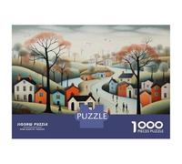 Rompecabezas De 1000 Piezas para Adultos Autumn Village Scene with People Walking Rompecabezas para Adultos Juego De Ingenio Decoración Perfecta Regalos De Cumpleaños Y Únicos 70x50cm/1000pcs