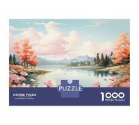 Rompecabezas De 1000 Piezas para Adultos Autumnal Lake with Pink Trees Rompecabezas para Adultos Juego Familiar Decoración De Pared Oferta como Regalos para Toda La Familia 38x26cm/1000pcs
