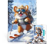 Rompecabezas de 1000 Piezas para Adultos “Aventura de esquí con Corgi” Madera,para Mayores de 14 años Juego práctico Regalos de Juegos de Navidad。tamaño:50x75cm/19.68x29.52pulgada