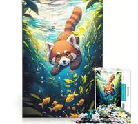 Rompecabezas de 1000 Piezas para Adultos Aventura submarina del Panda Rojo decoración de Pared Ideal para la diversión Familiar Regalo de cumpleaños o para Viajes 38x52cm