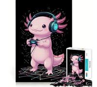 Rompecabezas de 1000 Piezas para Adultos Axolote Gamer con Auriculares,Corte Premium,Juego Inteligente,Actividad Mental,Paz,diversión,cumpleaños,Arte,Juego (38x26cm)