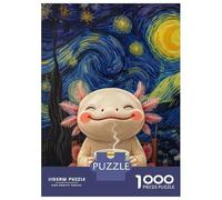 Rompecabezas De 1000 Piezas para Adultos Axolotl Enjoying Coffee, Starry Night Rompecabezas para Adultos Juegos Familiares Patrón De Montaje 70x50cm/1000pcs
