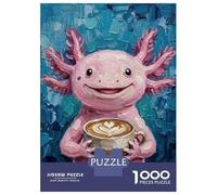 Rompecabezas De 1000 Piezas para Adultos Axolotl with Coffee Painting Rompecabezas para Adolescentes Juego De Ingenio Análisis Y Lógica Difícil Y Desafiante 52x38cm/1000pcs