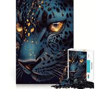 Rompecabezas de 1000 Piezas para Adultos,Azul y Dorado,diseño de Leopardo,Ajuste, Juego Mental,Regalo Ideal para Relajarse y divertirse en cumpleaños 38x26cm
