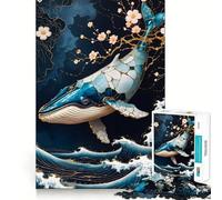 Rompecabezas de 1000 Piezas para Adultos Ballena Azul,Arte Kintsugi,Piezas de Corte Limpio,Actividad Cerebral Inteligente,diversión para Momentos de Calma,Regalo artístico de cumpleaños 38x52cm