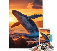 Rompecabezas de 1000 Piezas para Adultos Ballena jorobada al Atardecer Saltando en el océano Rompecabezas de 1000 Piezas para armar Juguetes educativos para Aprender cumpleaños