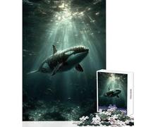 Rompecabezas de 1000 Piezas para Adultos Ballena Orca Nadando bajo el Agua con Rayos de Sol Juguetes antiestrés Regalo de cumpleaños Juego Imposible con póster a Juego y Hoja de Trivia tamaño 38x26cm
