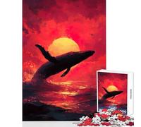 Rompecabezas de 1000 Piezas para Adultos: Ballena Saltando al Atardecer decoración del hogar Juguetes Regalos para Mujeres y Hombres Juego Imposible con póster a Juego y Hoja de Trivia Tamaño 38x26cm