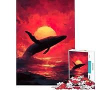 Rompecabezas de 1000 Piezas para Adultos Ballena Saltando al Atardecer Un desafío Educativo Una Obra de Arte Juguetes antiestrés para Mayores de 14 años (38x26cm)