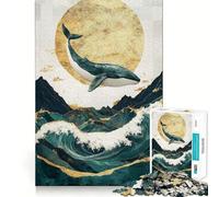 Rompecabezas de 1000 Piezas para Adultos Ballena Saltando sobre Las Olas Divertido Juego de Memoria Componentes Resistentes y de Corte Limpio aliviar el estrés (50x75cm)