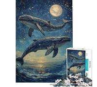 Rompecabezas de 1000 Piezas para Adultos Ballenas Saltando bajo Las Estrellas Rompecabezas para Adultos Juegos de relajación análisis y lógica dificultad y desafío (tamaño 50x75cm)