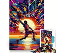 Rompecabezas de 1000 Piezas para Adultos Baloncesto,Puesta de Sol,Arte Pop,Corte preciso,Juguete Creativo,Juego para el Tiempo Libre, Tranquilo (50x75cm)