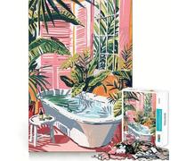 Rompecabezas de 1000 Piezas para Adultos Baño Tropical con bañera y Plantas Arte de Corte preciso Juego Creativo para ejercitar la Mente Divertido Juego de Ocio Regalo de cumpleaños (38x26cm)