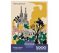 Rompecabezas De 1000 Piezas para Adultos Barcelona Cityscape with Floral Elements Rompecabezas para Adultos Juego Familiar Alivia El Estrés Difícil Y Desafiante 52x38cm/1000pcs