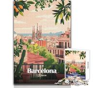 Rompecabezas de 1000 Piezas para Adultos: Barcelona,España,Paisaje Urbano,ilustración,desafío único,Juego de análisis y lógica,Regalos de cumpleaños,tamaño 50x75cm