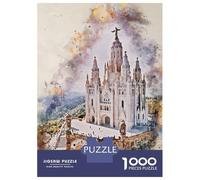Rompecabezas De 1000 Piezas para Adultos Barcelona Spain Watercolor Rompecabezas para Adultos Juegos Familiares Que Mejoran La Memoria Interacción Entre Padres E Hijos 38x26cm/1000pcs