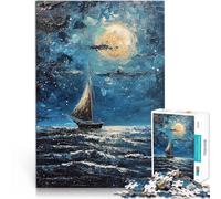 Rompecabezas de 1000 Piezas para Adultos Barco a la luz de la Luna Juguete Educativo para aliviar el estrés Buen Regalo 38x26cm