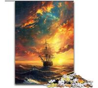 Rompecabezas de 1000 Piezas para Adultos, Barco al Atardecer, de Madera Un Regalo Ideal para la Familia 50x75cm Ideal para decoración del hogar, Entrenamiento Mental y Regalos navideños