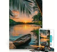 Rompecabezas de 1000 Piezas para Adultos Barco de Pesca Tropical, diseño de Corte preciso, Juego de concentración, Regalo, Juego de Ocio, Escena navideña (38x26cm)