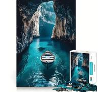 Rompecabezas de 1000 Piezas para Adultos Barco en Cueva con Turquesa Juego de lógica y Entretenimiento para Adultos Escena navideña 50x75cm