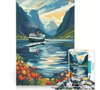Rompecabezas de 1000 Piezas para Adultos Barco en el fiordo de Noruega Juguete Educativo Ideal para Relajarse y Disfrutar del Juego 38x52cm