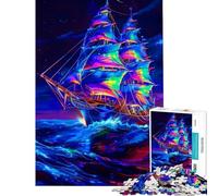Rompecabezas de 1000 Piezas para Adultos Barco Fantasma en el mar luz de neón Rompecabezas para Adolescentes Juegos Divertidos decoración de Pared cumpleaños (tamaño 50x75cm)