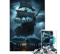 Rompecabezas de 1000 Piezas para Adultos Barco Fantasma en Mares tormentosos Desafío Educativo Carrera de Velocidad Manual Juego de ingenio para Mayores de 14 años (38x52cm)