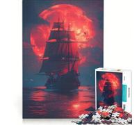 Rompecabezas de 1000 Piezas para Adultos Barco Pirata bajo la luz de la Luna Juegos Familiares Divertidos y con Humor Un Juego de desafío único 38x52cm