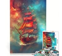 Rompecabezas de 1000 Piezas para Adultos Barco Pirata con Velas Rojas Brillantes Juego Familiar Divertido y Original Un desafío único 38x26cm