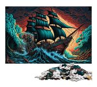Rompecabezas de 1000 Piezas para Adultos, Barco Pirata, Rompecabezas de Madera, Juego de desafío Mental para Adolescentes y Familia, 50x75cm/19,68x29,52 Pulgadas