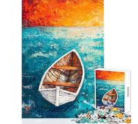 Rompecabezas de 1000 Piezas para Adultos Barco Solitario al Atardecer Rompecabezas para Adultos Juego Familiar decoración de Pared (tamaño 38x52cm)
