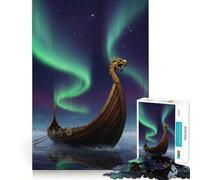 Rompecabezas de 1000 Piezas para Adultos Barco Vikingo bajo la Aurora Boreal Juguete Que desafía la Mente Corte preciso,alineación Actividad Divertida para Toda la Familia (38x26cm)