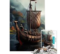 Rompecabezas de 1000 Piezas para Adultos Barco Vikingo en Aguas brumosas Juguetes educativos Juegos Divertidos desafío difícil Regalos para Mujeres y Hombres (tamaño 38x52cm)